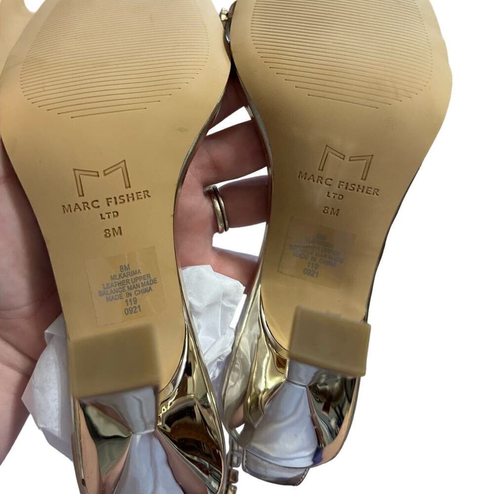 Marc Fisher LTD NWOB Karima Ankle Strap Sandal Heels In Gold Tone Size 8 - Picture 5 of 5